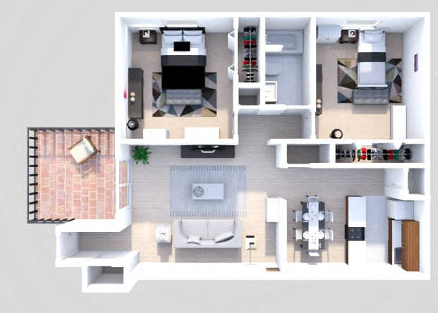 B2 2 Bedroom 1 Bath Garden Upper floor plan
